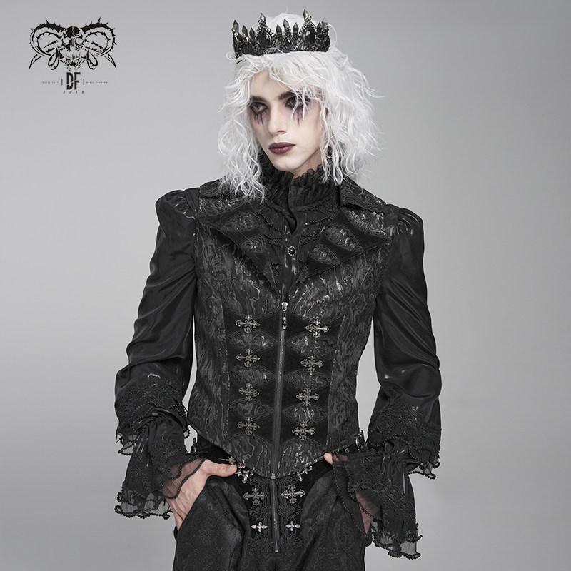 DevilFashion哥特风黑色暗纹提花双排扣马甲WT098