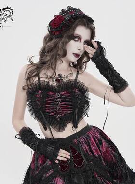 Devil Fashion恶魔时尚哥特暗黑女装暗红丝绒爱心抹胸吊带TT30902