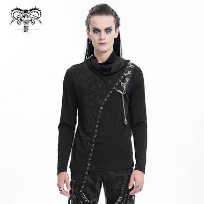 Devil Fashion恶魔时尚哥特暗黑男装堆堆领秋冬上衣长袖T恤TT285