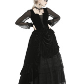 哥特暗黑蕾丝松紧复古丝绒半身裙长裙KW187