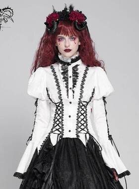 Devil Fashion恶魔时尚哥特女装蕾丝衬衫喇叭袖收腰衬衫SHT14202