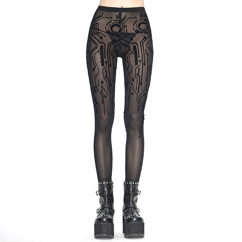 赛博朋克女装性感紧身打底裤薄款镂空高腰外穿内搭休闲裤运动长裤