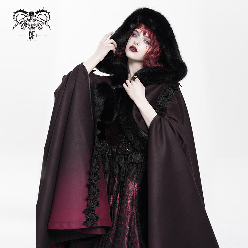 DevilFashion哥特风黑红渐变丝绒蕾丝外套CA048