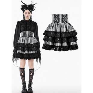 DARK IN LOVE哥特女装可爱黑灰洛丽塔高腰层叠裙短裙 KW414