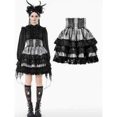 DARK IN LOVE哥特女装可爱黑灰洛丽塔高腰层叠裙短裙 KW414