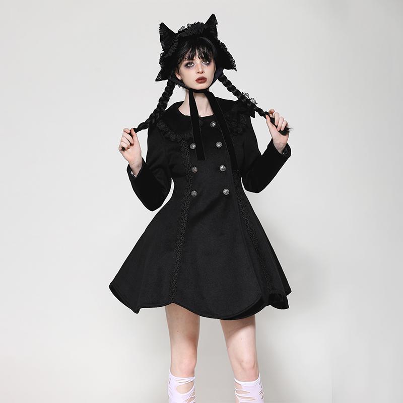 Dark in Love个性原创欧美哥特娃娃领洛丽塔双排扣呢子外套JW281