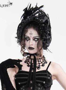 Devil Fashion恶魔时尚女装哥特哥特长羽毛花朵草编半帽EAS022