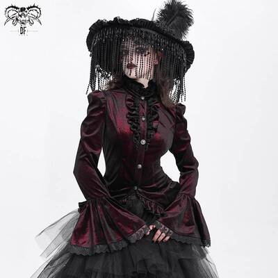 Devil Fashion恶魔时尚女装哥特 亮光丝绒料燕尾款衬衫 SHT14102