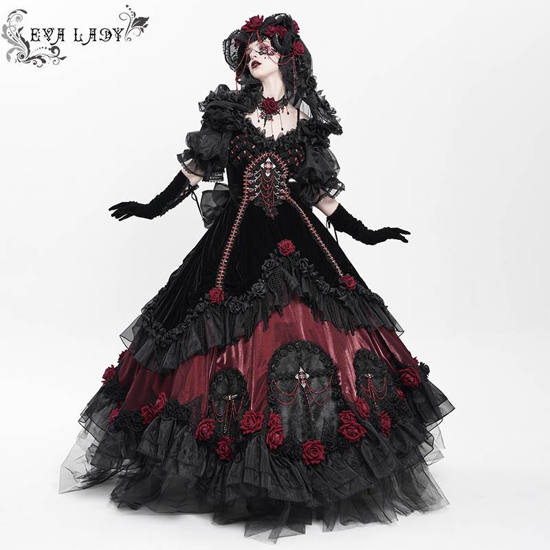 EVA LADY 定制款花朵大裙摆礼服连衣裙【ESKT073】