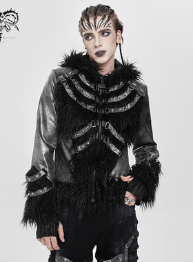 DevilFashion哥特风黑色毛毛拼接皮衣外套CT273