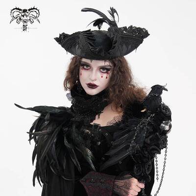 Devil Fashion恶魔时尚女装哥特 暗黑羽毛大沿装饰帽子AS201