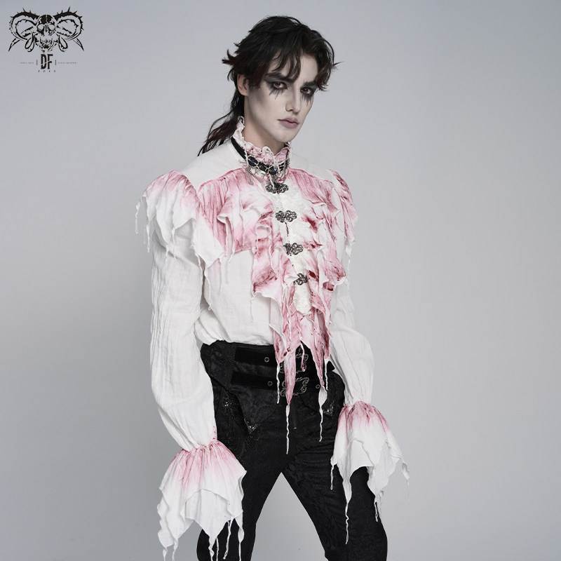 DEVIL FASHION恶魔时尚双层网手绘酒红色长袖衬衫【SHT163】