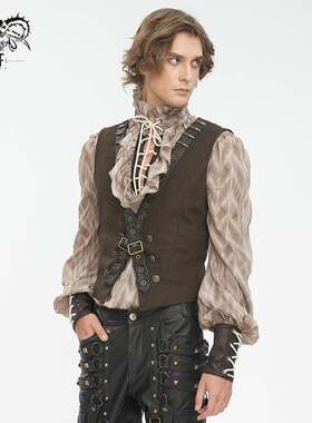 Devil Fashion恶魔时尚男装哥特朋克暗黑复古皮带装饰马甲男WT085
