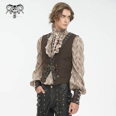 Devil Fashion恶魔时尚男装哥特朋克暗黑复古皮带装饰马甲男WT085