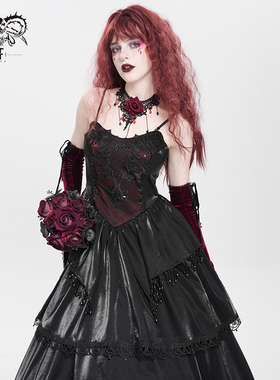 DevilFashion哥特风红黑拼接流苏亮面连衣裙SKT243