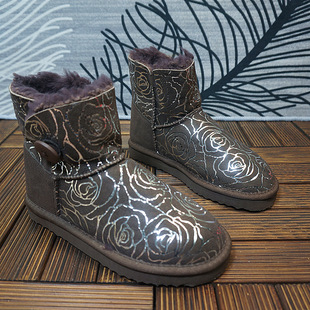 一粒扣短筒女士靴93 特价 真皮羊皮毛一体雪地靴 看说明 处理