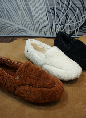 秋冬新款真皮羊毛一体女士豆豆鞋 乐福鞋 套脚女毛毛鞋10-12