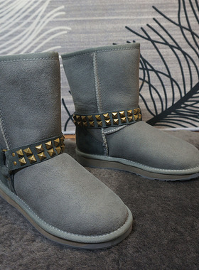 新款冬季真皮羊皮毛一体雪地靴 套筒中筒靴 橡胶底保暖棉靴67-1