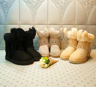 保暖防滑雪地22 新款 女靴子 中筒流苏靴 真皮羊皮毛一体雪地靴