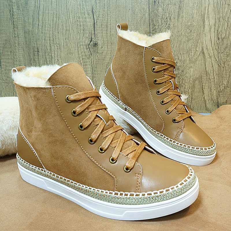 马丁靴新款真皮羊毛一体靴冬季保暖雪地靴橡胶底防滑系带女靴33-4