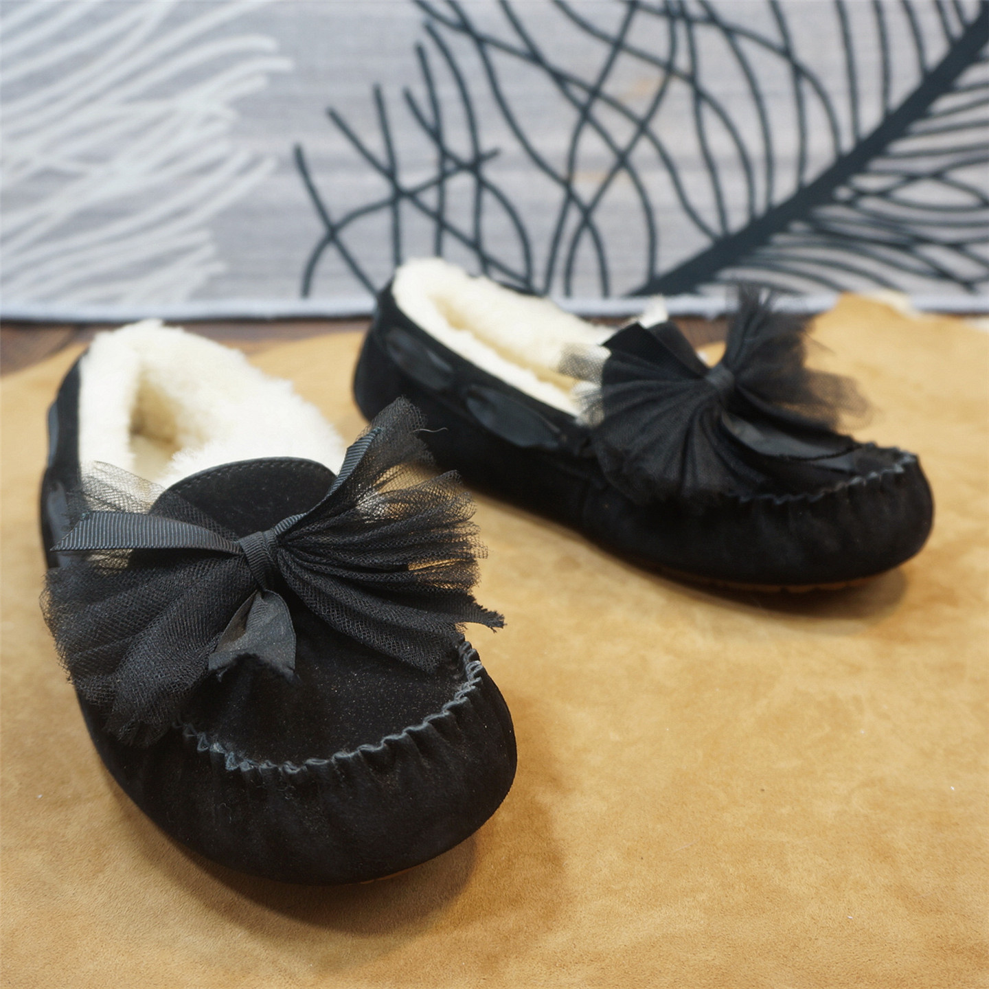 新款真皮牛皮羊毛女士豆豆鞋 蝴蝶结套脚女乐福鞋懒人鞋平跟7-15A