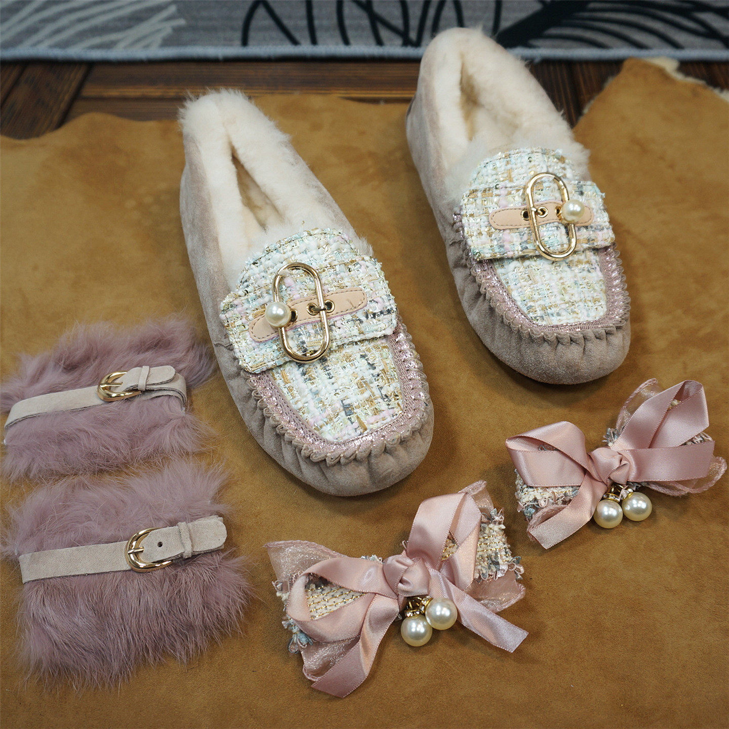 秋冬款编织小香风羊毛女士豆豆鞋套脚懒人鞋 装饰三穿乐福鞋9-11C,女鞋,乐福鞋（豆豆鞋）,淘宝优惠券,粉丝福利购,淘宝优惠卷