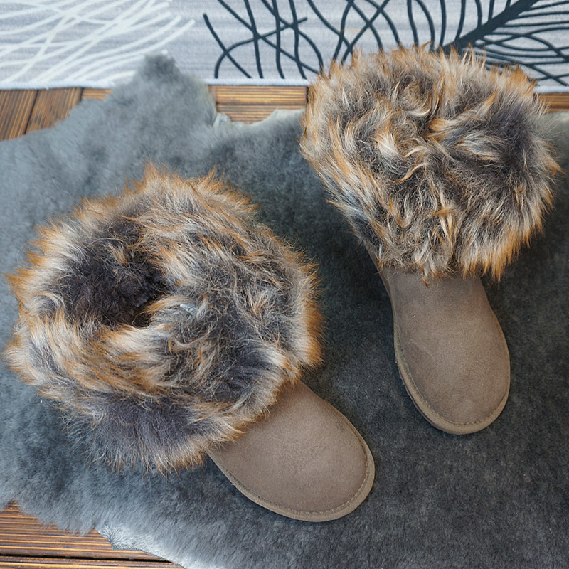 冬季新款真皮羊皮毛一体雪地靴 短筒套筒女靴 保暖橡胶防滑66-6