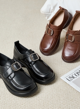 春季新款牛皮橡胶防滑大底，时尚饰扣、魔术贴乐福女鞋  109887