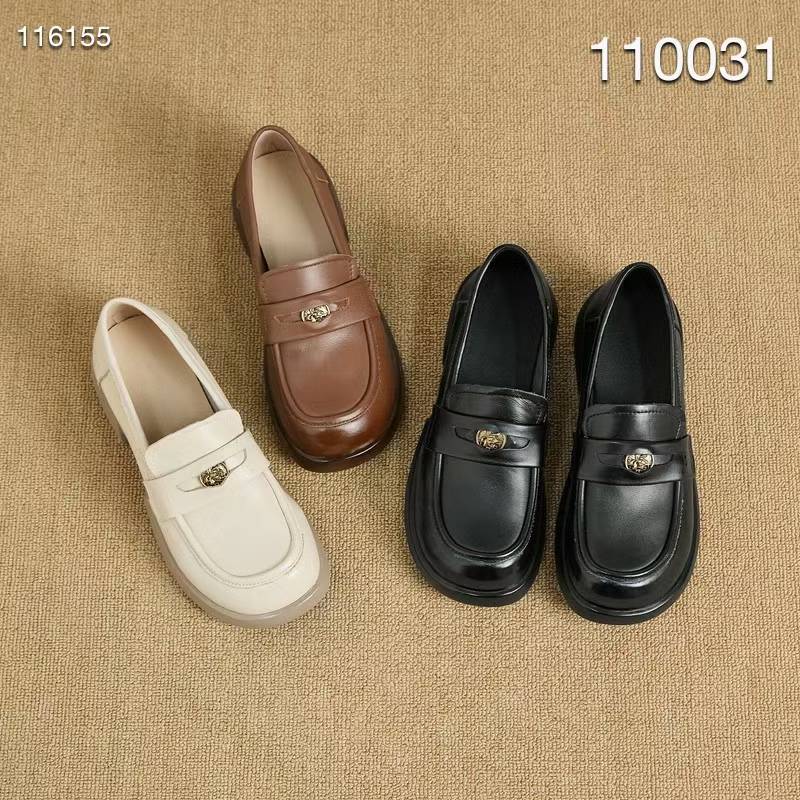 春季新款头层牛皮乐福女鞋 橡胶防滑大底 厚底 时尚百搭