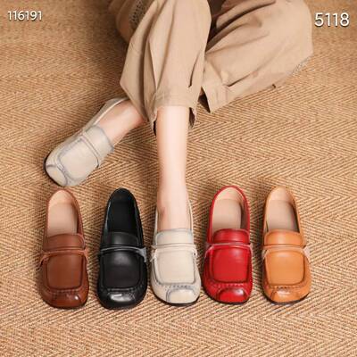 春季新款头层牛皮女士单鞋，牛筋防滑底，手工缝制，休闲舒适5188