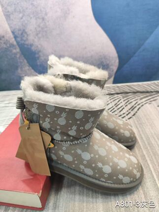 冬季新款印花款羊皮毛一体雪地靴 女靴 蝴蝶结 平底保暖防滑 801