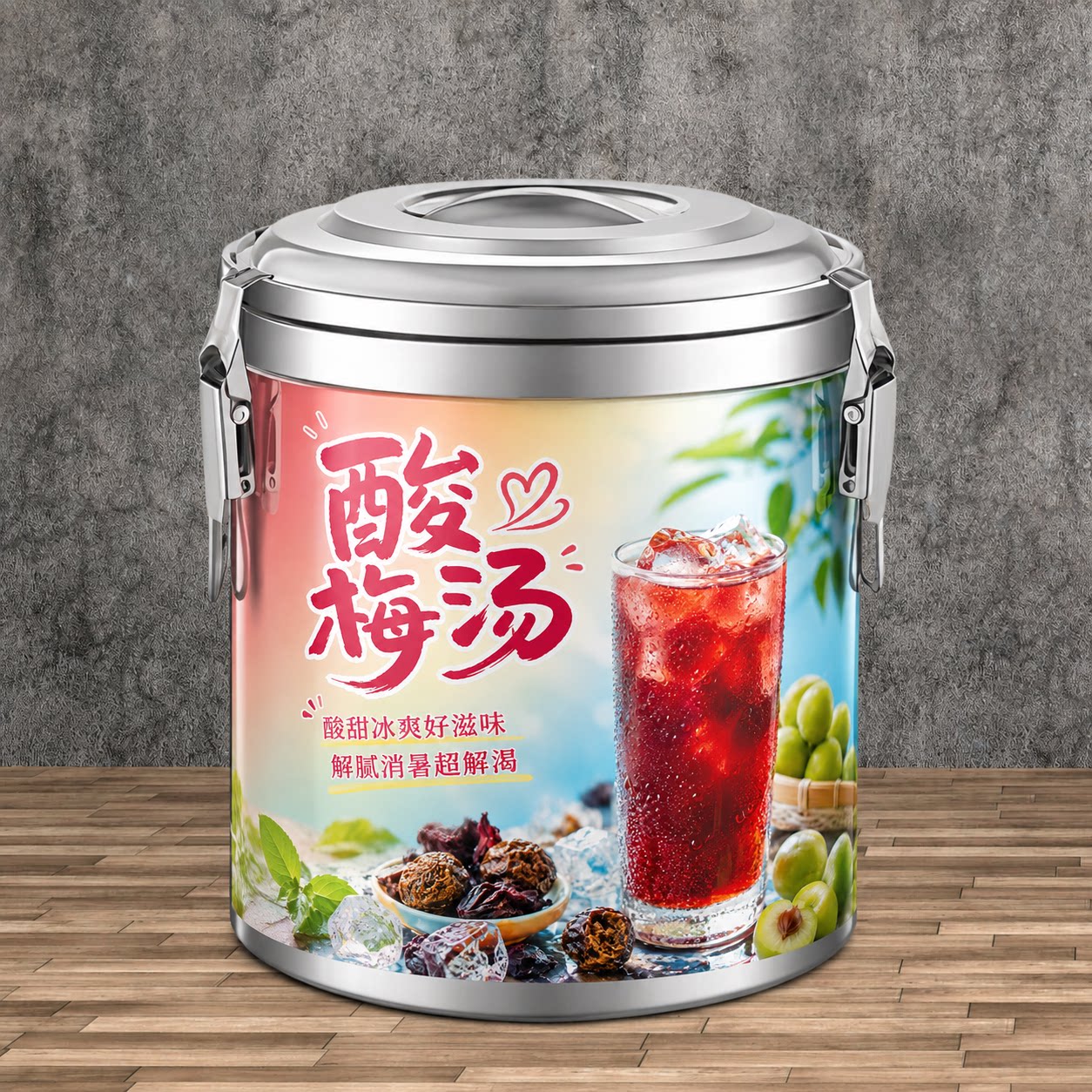 酸梅汤保温桶贴纸防水防晒装饰广告贴冰酸梅汤夏日饮品不干胶贴纸图片