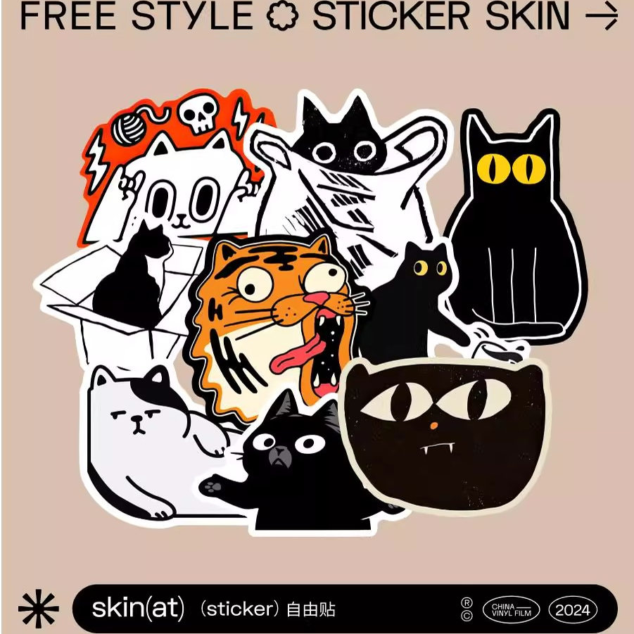日常生活创意防水手机贴纸 日系猫猫涂鸦表情包 ins风不干胶贴纸