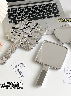 ins风网红复古手持化妆镜女便携随身携带小镜子手拿补妆镜手柄镜