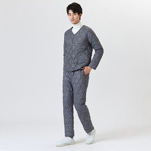 内胆中年爸爸家居服两件套装 秋冬羽绒棉保暖棉服男轻薄款 棉衣棉裤