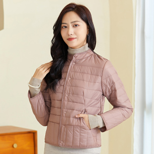 秋冬轻薄棉服羽绒棉外套女拼接半高领小棉袄修身 内穿保暖打底棉衣