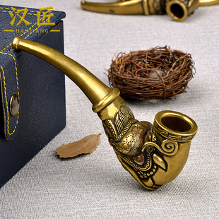 古黄铜龙烟斗老式旱烟袋锅龙凤雕花便携式烟斗男士礼品创意礼物