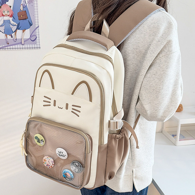 ins卡通书包新款可爱小猫小学生可爱少女大容量双肩包初中双肩包