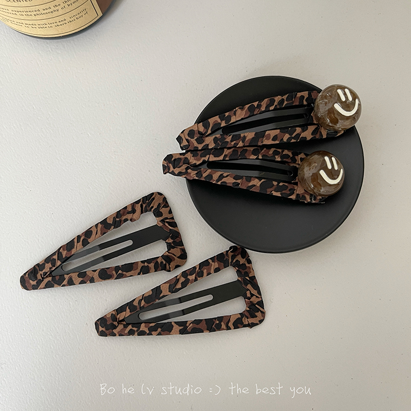 发夹原创设计豹纹笑脸发饰