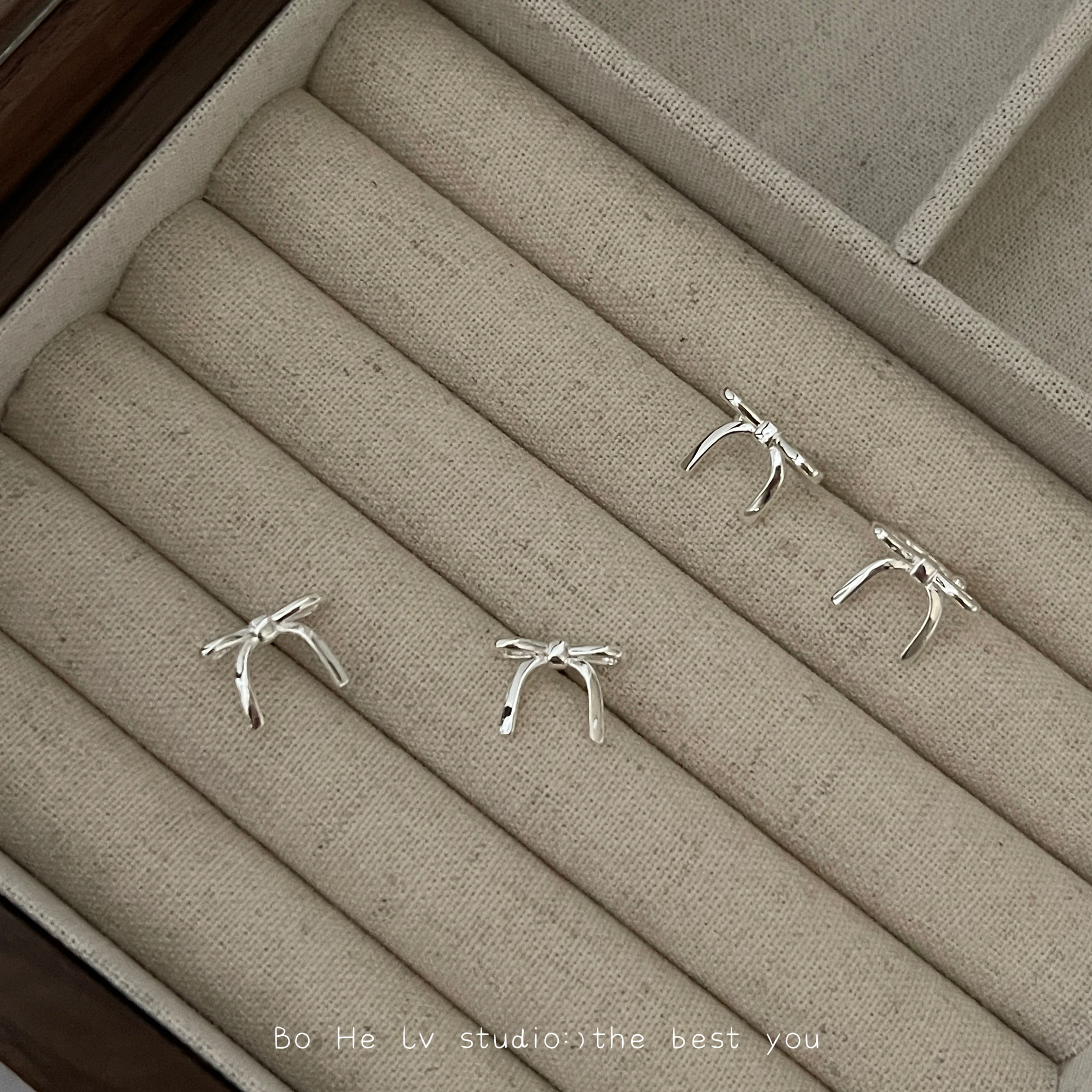 小众韩系925银针蝴蝶结耳饰女