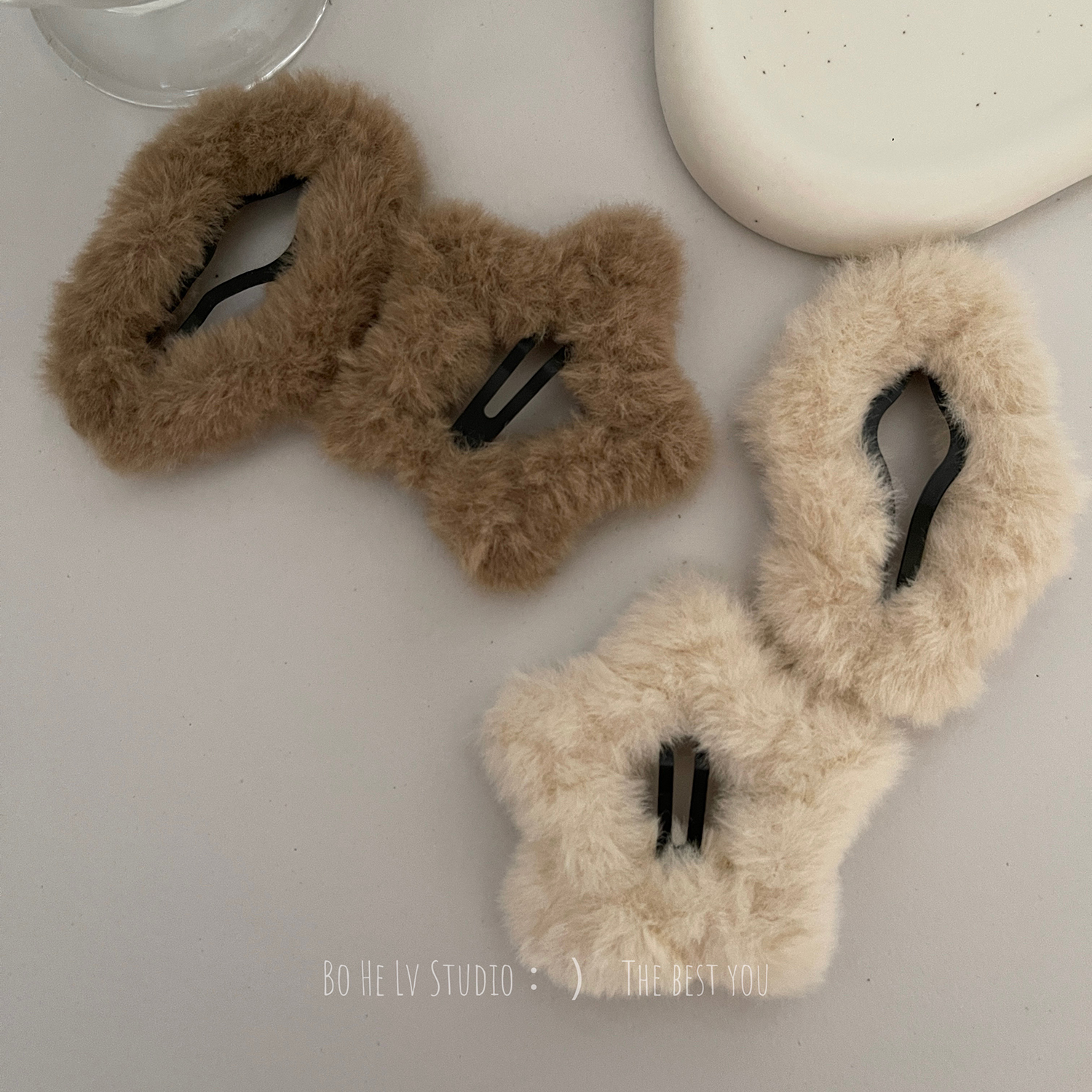 绵绵云朵温柔减龄星星毛绒BB夹发夹女刘海夹头饰发饰少女边夹顶夹