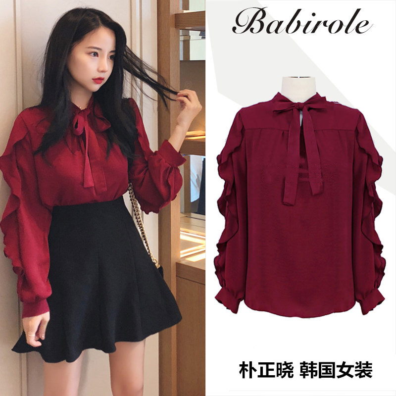 2018早秋chic衬衫韩版甜美木耳荷叶边复古少女心学生上衣小心机|msdalam kategori Butik wanita / wanita, shirt - dari Buy2taobao.com untuk memberikan perkhidmatan ejen Taobao profesional membeli