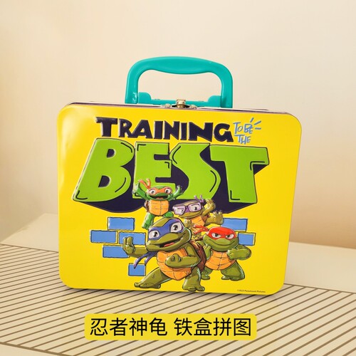 忍者神龟拼图卡通动漫纸质拼板手工铁收纳盒外贸出口儿童益智玩具