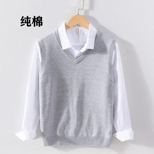 纯棉线针织衫马甲男背心坎肩全棉毛衣秋冬新款男士商务V领套头