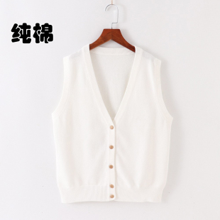 v领春 坎肩全棉宽松jk毛衣JK制服薄款 针织背心纯棉女马甲开衫 无袖