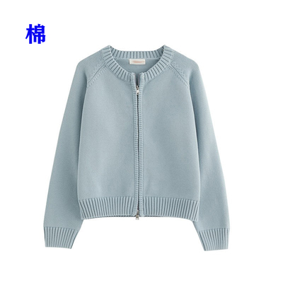 纯棉针织开衫女短外套