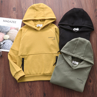 100~150CM 外贸好货 棉针织内拉绒 男童连帽套头卫衣外套运动休闲