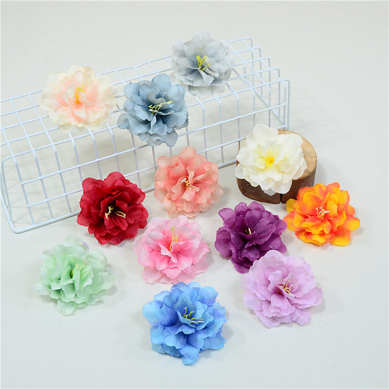 仿真绢布花朵 草芯牡丹花头 鞋花帽花装饰 婚礼布置花 仿真小牡丹