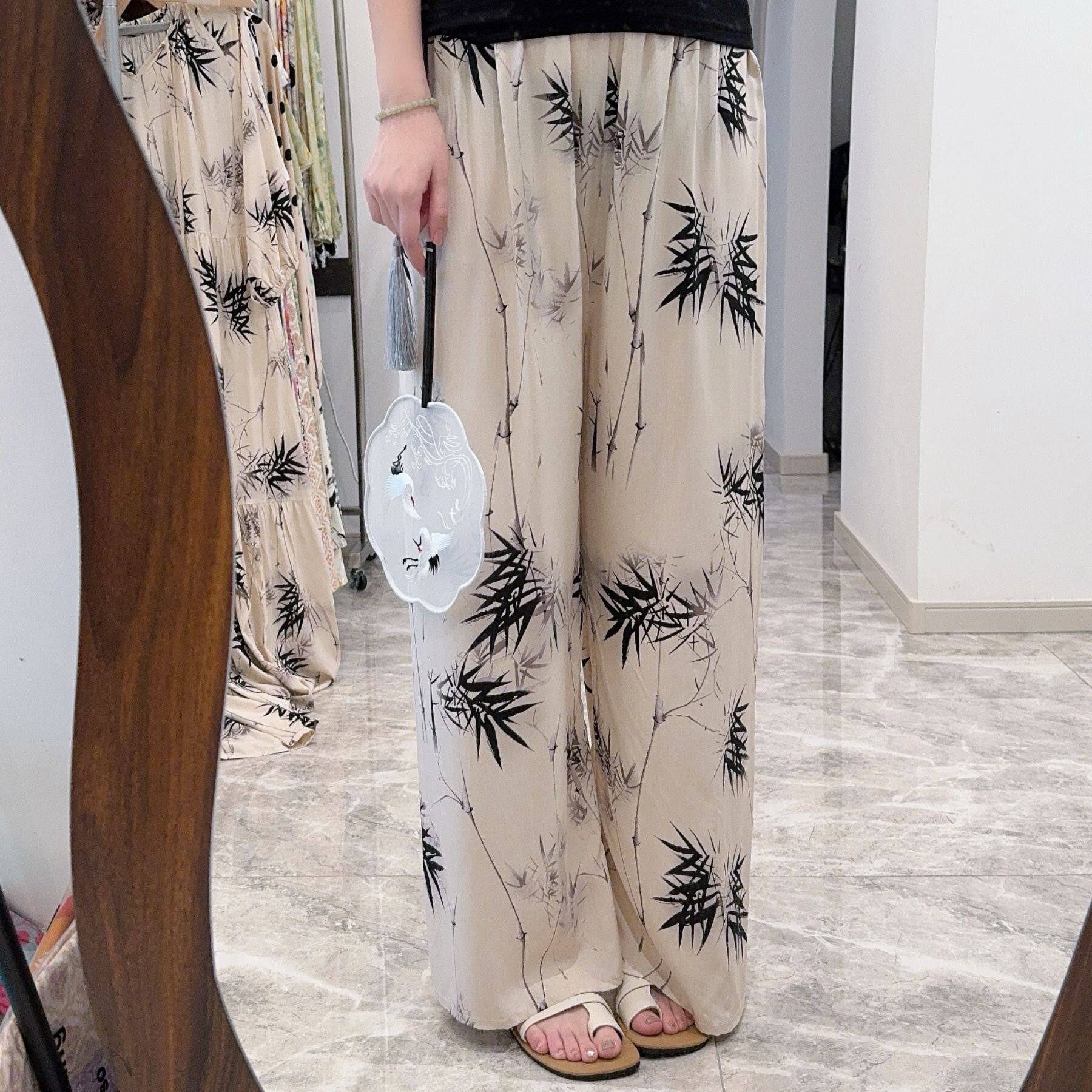 2025新款女夏薄款成人棉绸睡裤加肥加大夏日垂感外穿人造棉女裤子