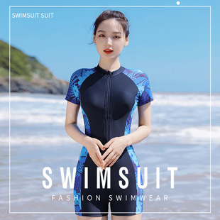 捷虎运动泳衣女士连体平角夏保守遮肚显瘦新款 学生速干游泳衣女